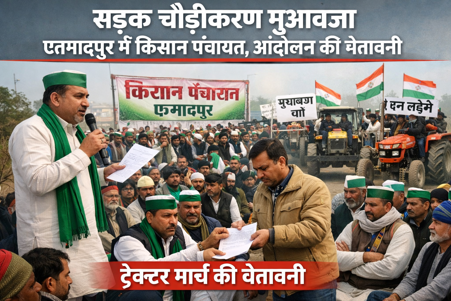 सड़क चौड़ीकरण मुआवजा: एत्मादपुर में किसान पंचायत, आंदोलन की चेतावनी